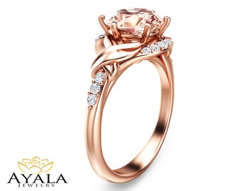 Morganite Engagement Ring Unique 14K Rose Gold by AyalaDiamonds