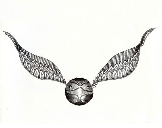 Harry Potter Golden Snitch Pen and Ink Drawing Digital Print