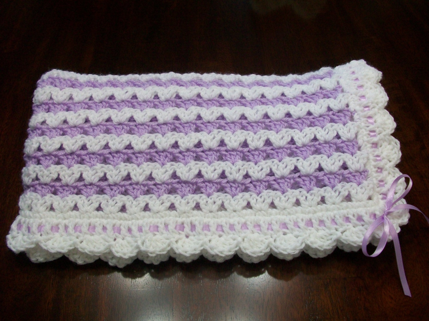 Purple Crochet Baby Blanket White Crochet Baby Afghan Purple