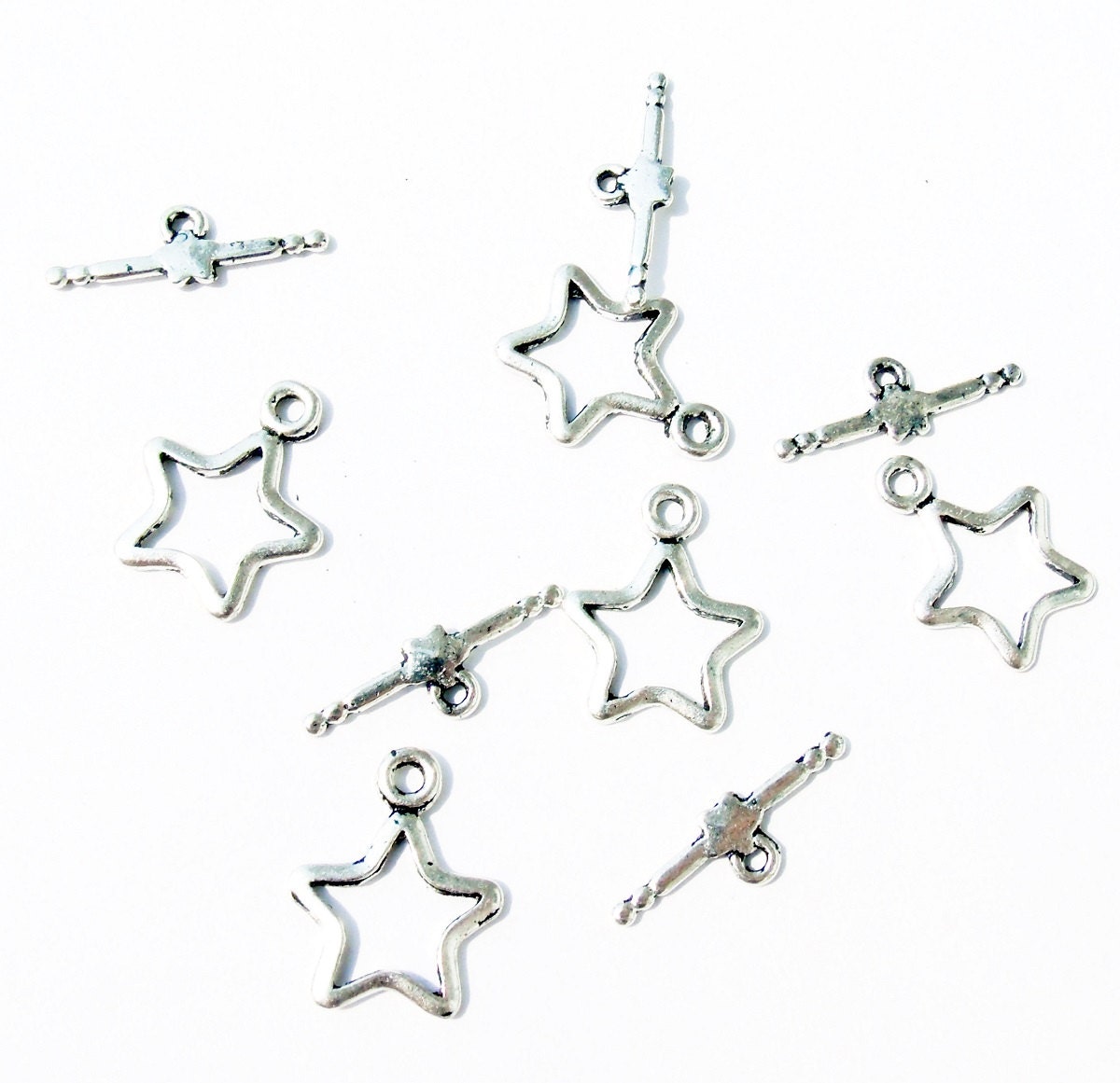 5 Set Star Toggle Clasp - Star Clasp, Antique Silver Finish, Decorated ...