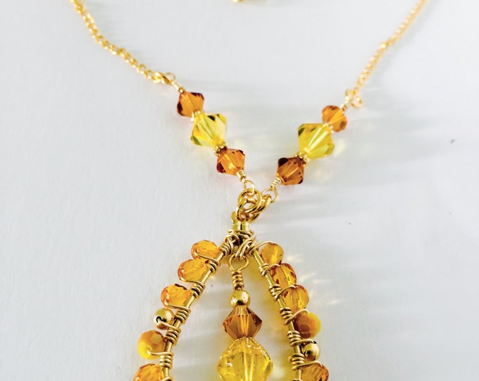 Yellow Swarovski necklace/Yellow gold necklace/Autumn necklace, yellow necklace, Crystal necklace, yellow jewelry/orange and yellow necklace