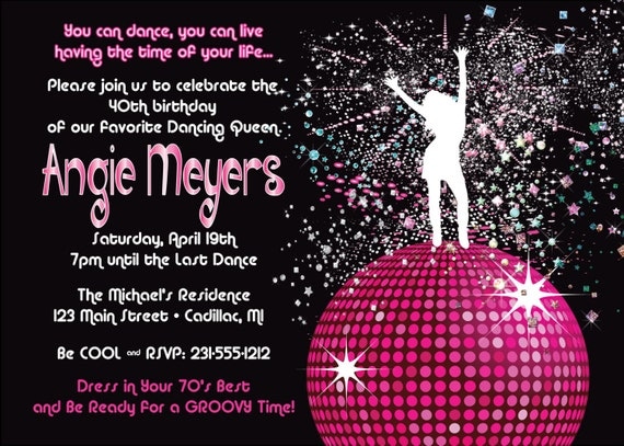 Women's Birthday Party Invitation Disco Dancing Queen 70