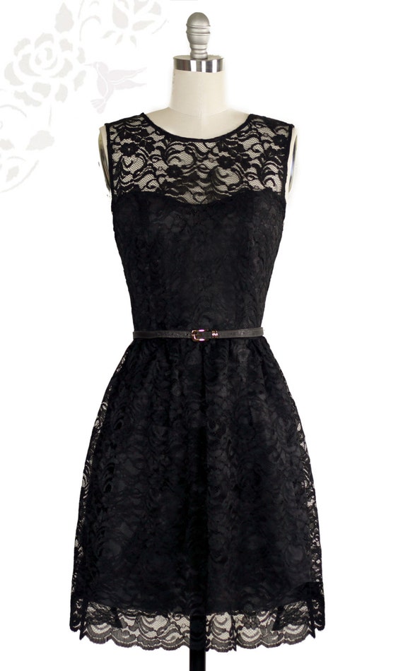 Evelyn Lace Overlay Vintage Inspired Dress //Black // Custom