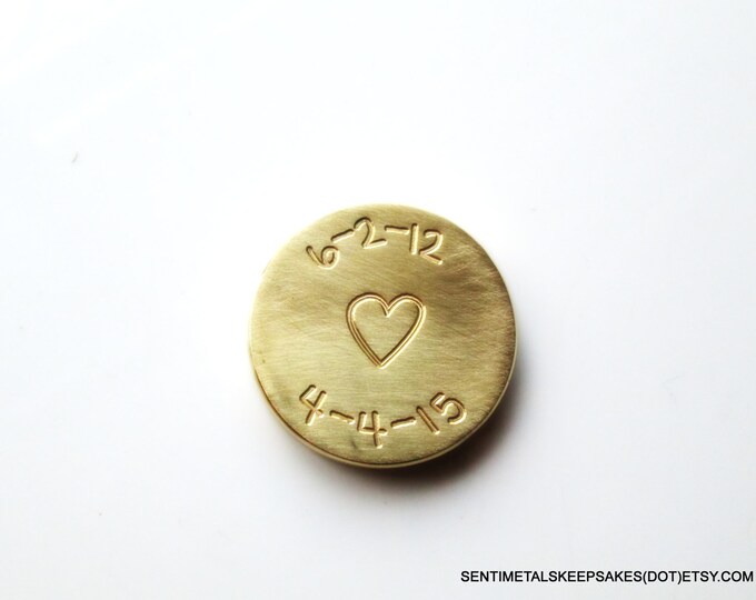 Personalized We Love you Daddy 1.25" Brass Distressed Pocket token, Children's names with heart and infinity charm, alternate metal/finishes