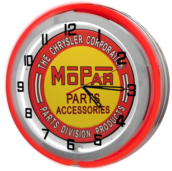 Mopar Dodge Parts Red Double Neon Clock
