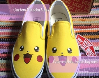 Flash Sale** Pokemon - Pikachu Hand Painted Illustrated Character Custom Vans Shoes