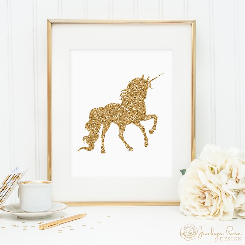  Unicorn  print printable wall art decor  gold glitter unicorn 