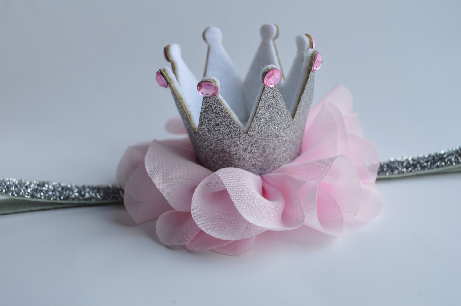 Silver and Pink Baby Crown Headband Birthday Crown Headband