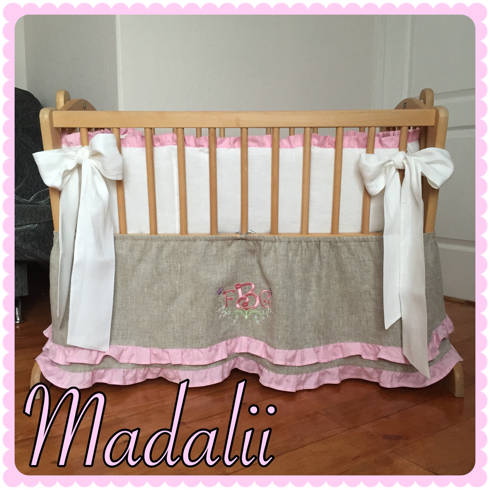 Crib bedding from natural linen / Nursery accessories by ...