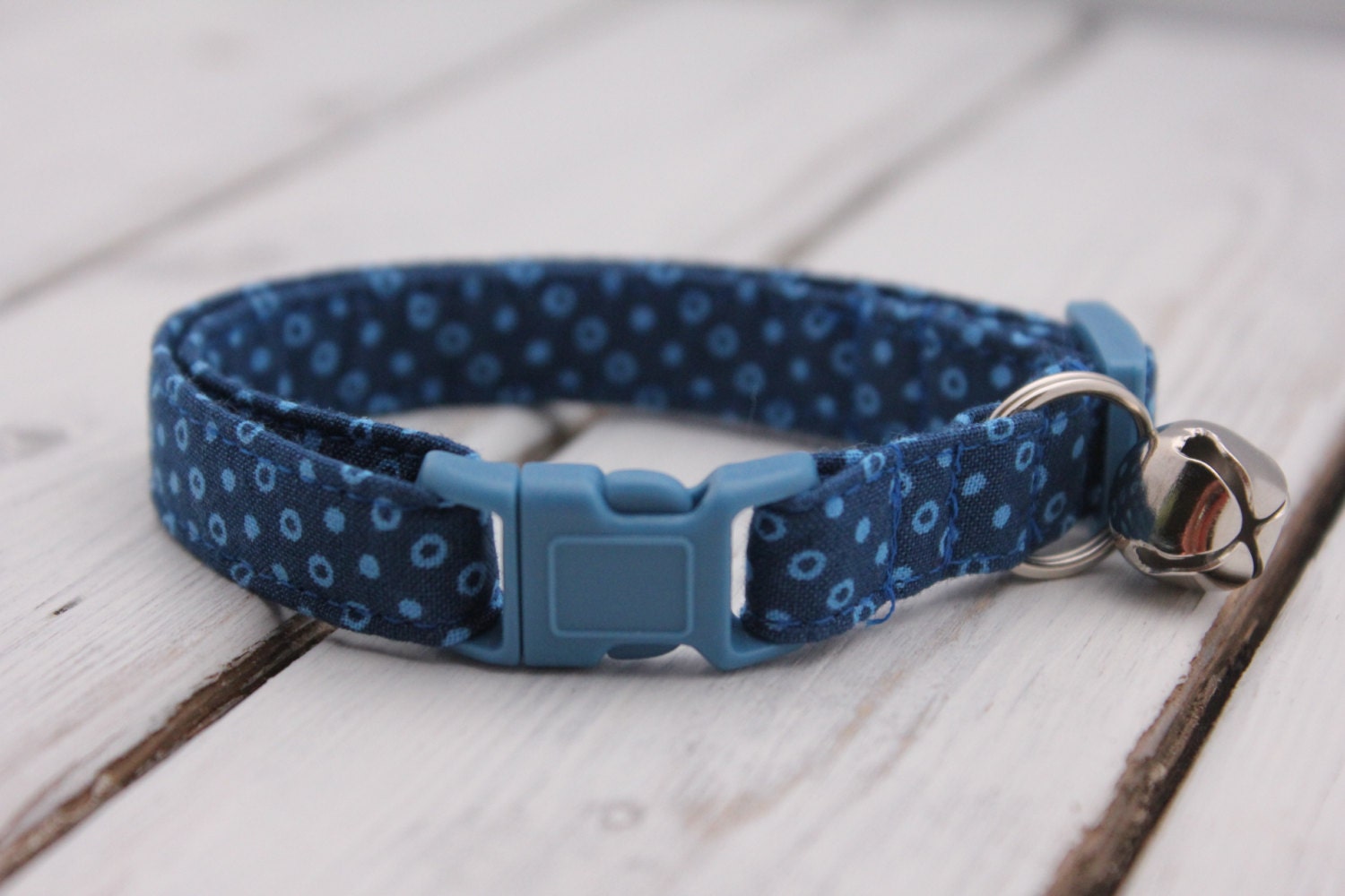 Blue Fabric Cat Collar 812 inches Blue Polka Dot Collar