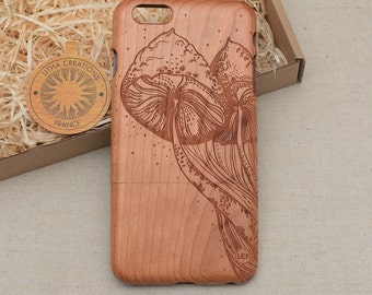 Psychedelic Style Custom Design 'Under Mushroom' Natural Cherry Wood Phone Case HTC One M9 M10 LG G4 G5 Sony Xperia Z2 Z3/Z3 Compact