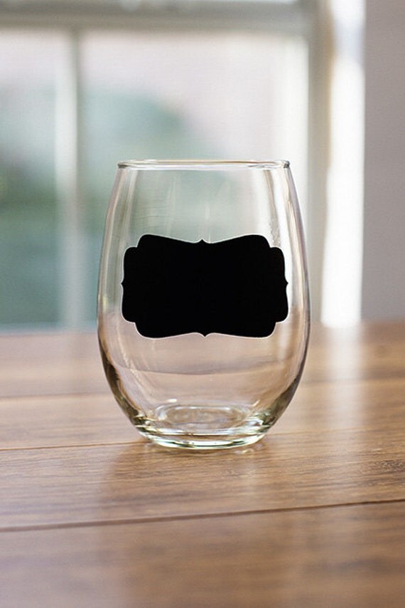 Set of 12 Chalkboard Wine Glasses 15oz Stemless Wedding