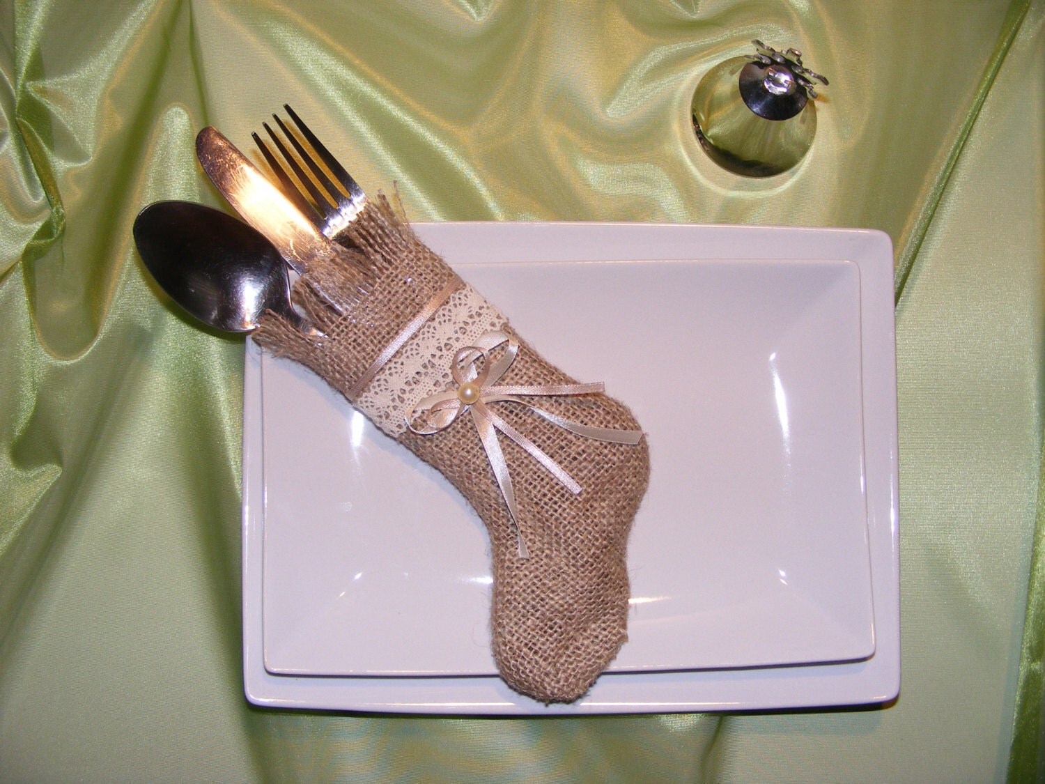 Christmas cutlery holder burlap cutlery by Handmadegiftbox on Etsy