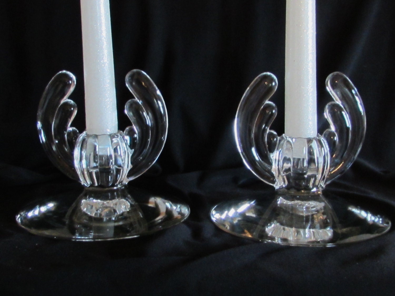 Single Heisey Glass Candle Holders Pair of Crystolite