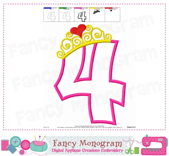 Princess Crown Number 4 Applique4birthday Number 4 5A9