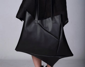 Geometric Bag,Handmade Tote, Faux Leather Tote, Black Faux Leather Bag, Vegan Tote,ATTITUDE157 Black Geometric Tote, Black Leather HandBag