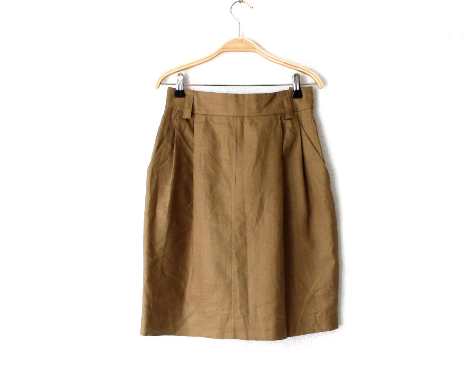 Khaki Brown Pure Linen Pencil Skirt High Waisted Midi Skirt