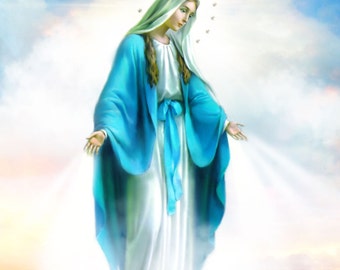 Miraculous Medal, Our Lady of Grace, Catholic Art, Religious Art, 8x10" Print by Sandra Lubreto Dettori