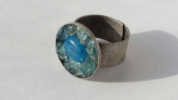 Adjustable Bezel Metal Ring with Aquamarine by ImagineYouCreations