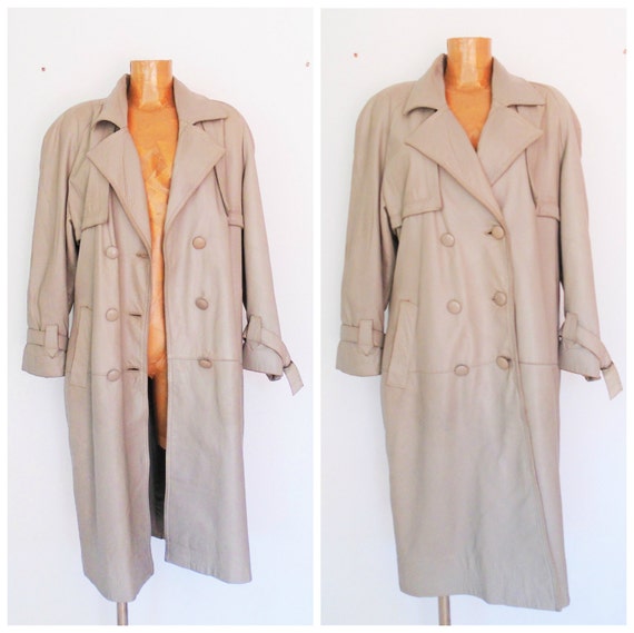 Vintage Leather Coat Leather Trench Long Leather Coat Womens Grey ...