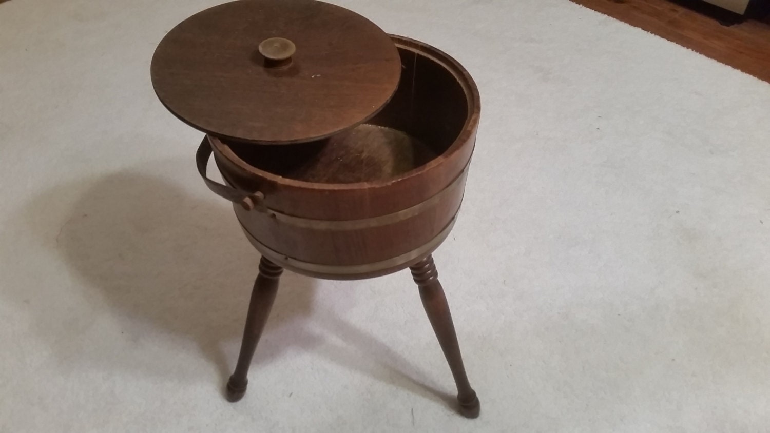 Vintage Wood Firkin with Legs Standing Wood Sugar Bucket Primitive