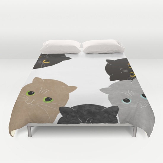 Cat Duvet Cover Black and White Pet Cat Bedding Queen by Narais