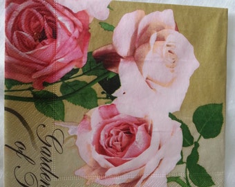 paper napkins.Set of 3 piece. floral paper napkins. Napkins. Decoupage. - Beautiful decoupage napkins - "Vintage Love Rose " 3 paper napkins