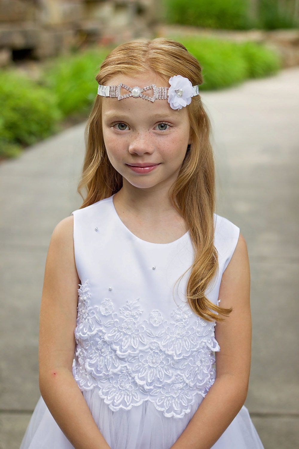 White Pearl Headband Flower Girl Headband Silver White