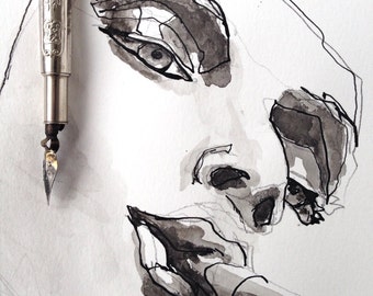 Image result for watercolor and ink portraits
