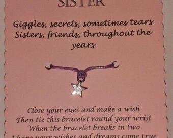 Sister Wish Bracelet, Sister Bracelet, Charm bracelet, Sister Gift, String Wish Bracelet, Cord Wish Bracelet, Quotes Jewelry, Xmas gift,