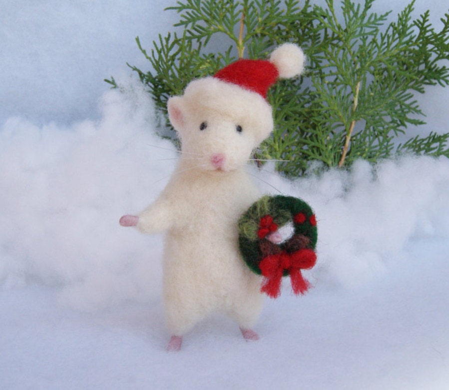 Cute mouse Needle felt mouse Christmas mouse White mouse