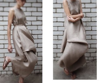 Linen maxi dress/ asymmetrical linen dress/ draped linen dress/ lagenlook dress/ loose fitting linen dress