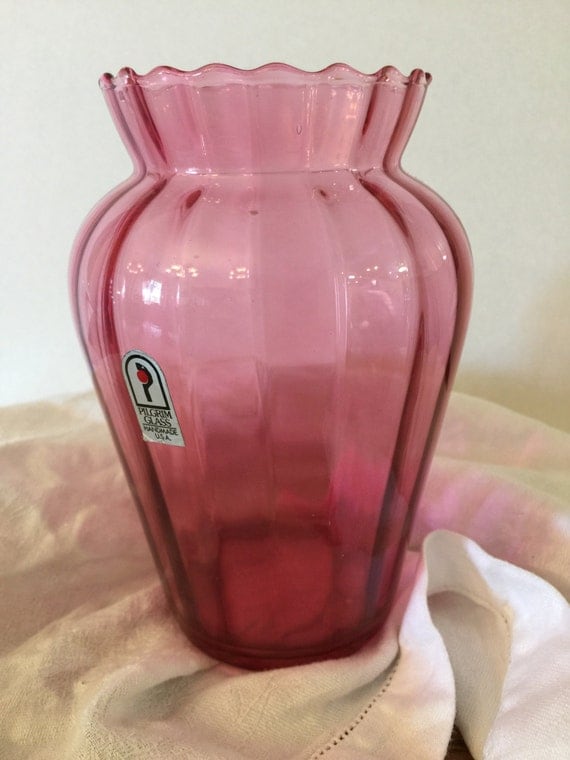 Cranberry Glass Vase Pilgrim Glass Hand Made in USA Art