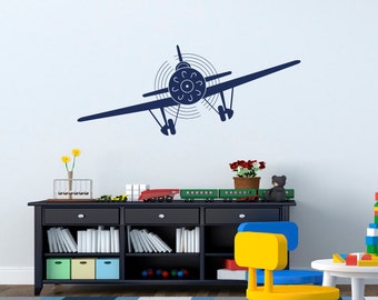Airplane Wall Decals Stickers Biplane Vinyl Decal Children Playroom Kids Boys Room Bedroom Airplane Nursery Wall Art Aviation Decor Q184