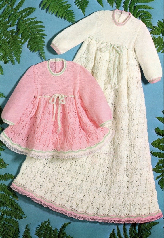 Baby Christening Dress Knitting Pattern 18 inch chest uses