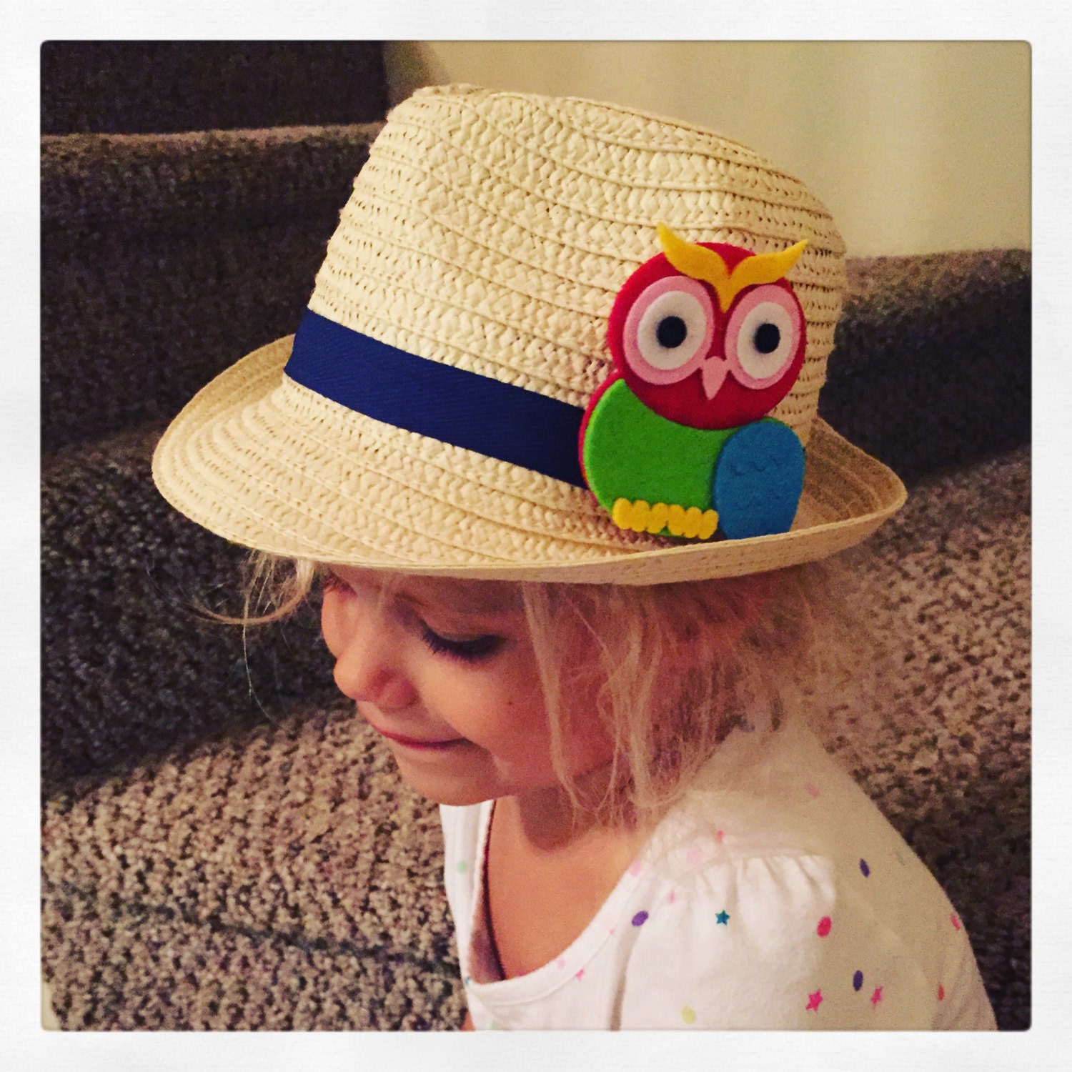 Girls Straw Hat Girl Sun Hat Straw Beach by ThinkButterfliesEtsy