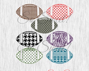 Patterned Footballs SVG / DXF Silhouette Cut File Zebra Houndstooth Chevron Aztec Polka Dot Hearts Moroccan Pattern Football Sports Svg Dxf