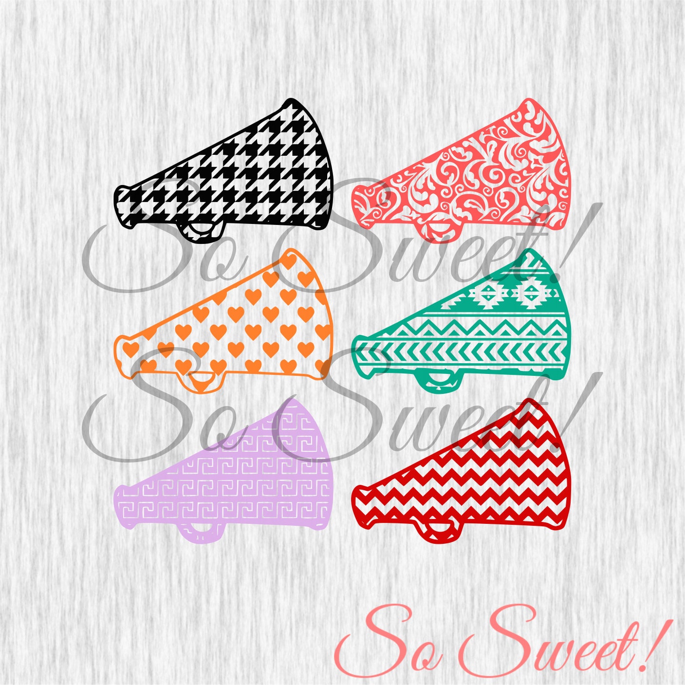 Patterned Cheer Megaphones SVG / DXF Silhouette Cut File