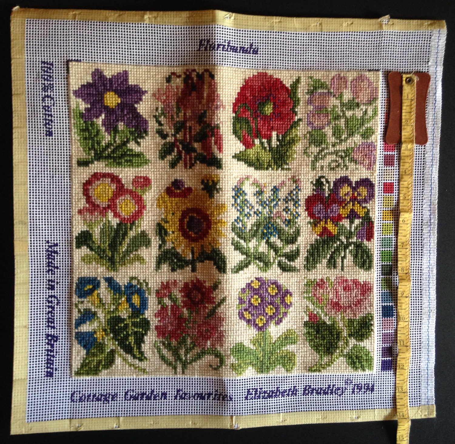 Needlepoint tapestry completed canvas floral design by