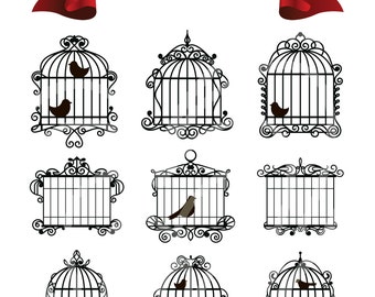 Vintage Bird Cages Digital Clip Art Wedding Decor Scrapbook Embellishment Classic Calligraphy Png Clipart Instant Download Commercial Use