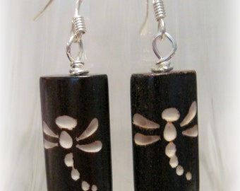 Dragonfly Earrings, Dark Brown Dragonfly Dangles, Earthy Earrings