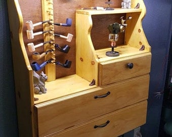 18+Pipe Handmade Lighted Tobacco Pipe Rack Cabinet