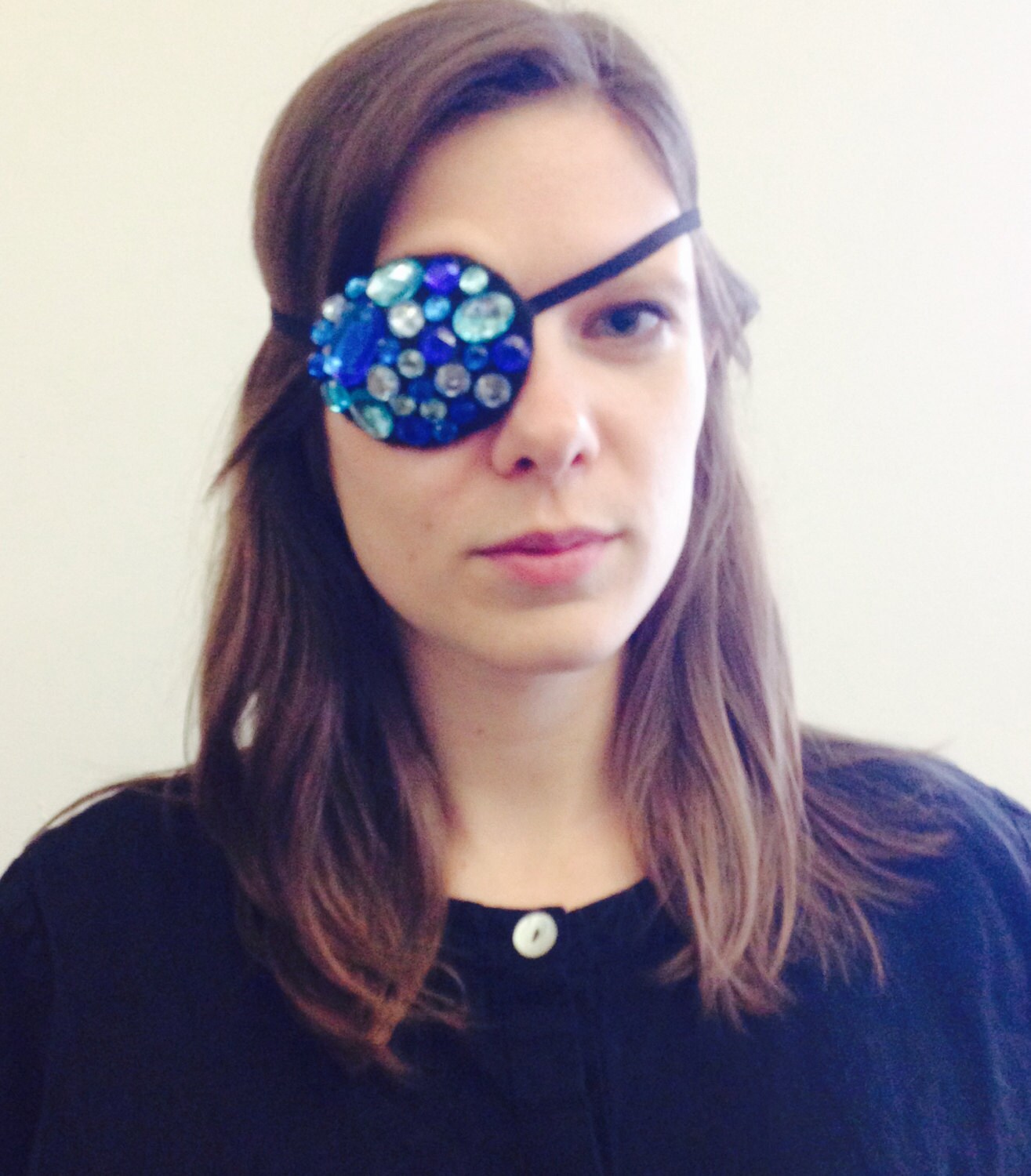 Blue Jeweled Rhinestone Sparkle Eye Patch