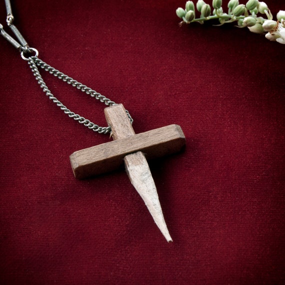 Items similar to Vampire Hunter Wooden Cross Stake Necklace / Vampire ...
