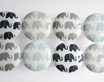 Elephant Drawer Knobs, Elephant Knobs, Blue and Gray Elephant Drawer pulls, 1.5"