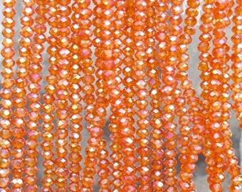 3x2mm Faceted Transparent Orange AB Chinese Crystal Rondelle Beads 7 & 1/2 Inch Strand (3CCS15)