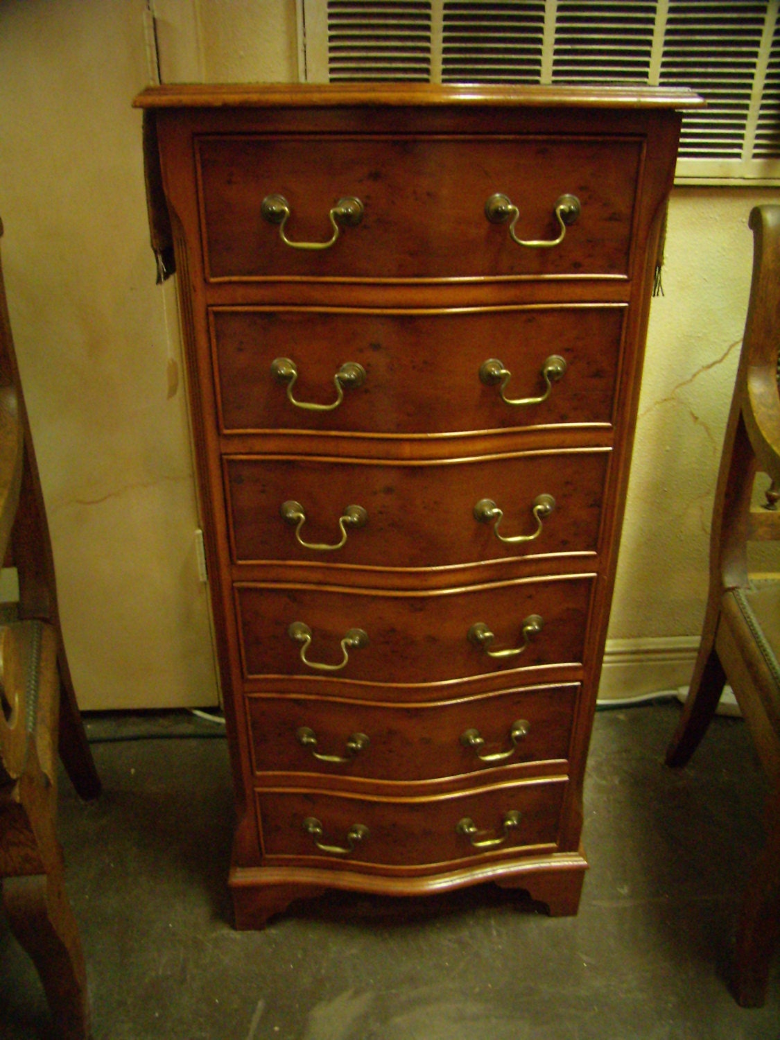 Antique English Serpentine Front Lingere Wellington Chest Yew Wood ...