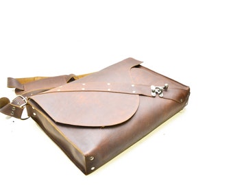Men's Leather Laptop Bag with Harness Strap - Steampunk Rustic Satchel -bag for shoulder pain