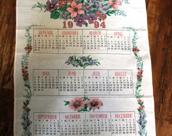 1994 Flowers Tea Towel Calendar