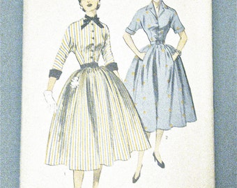 1950s Advance 6114 Vintage Sewing Dress Pattern Fitted Bodice Full Skirt Uncut Factory Folded Bust 31